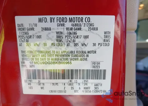2011 Ford Escape Xlt from USA, damaged, VIN 1FMCU9DG3BKB00965